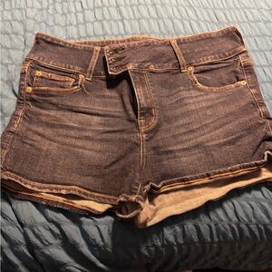 American Eagle Outfitters Dark Indigo Denim Shorts with Brown Accents